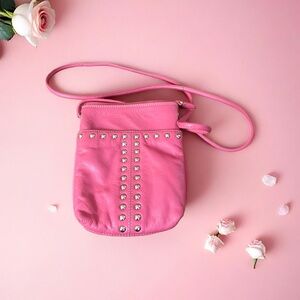 Leather Pink Studded Crossbody Bag